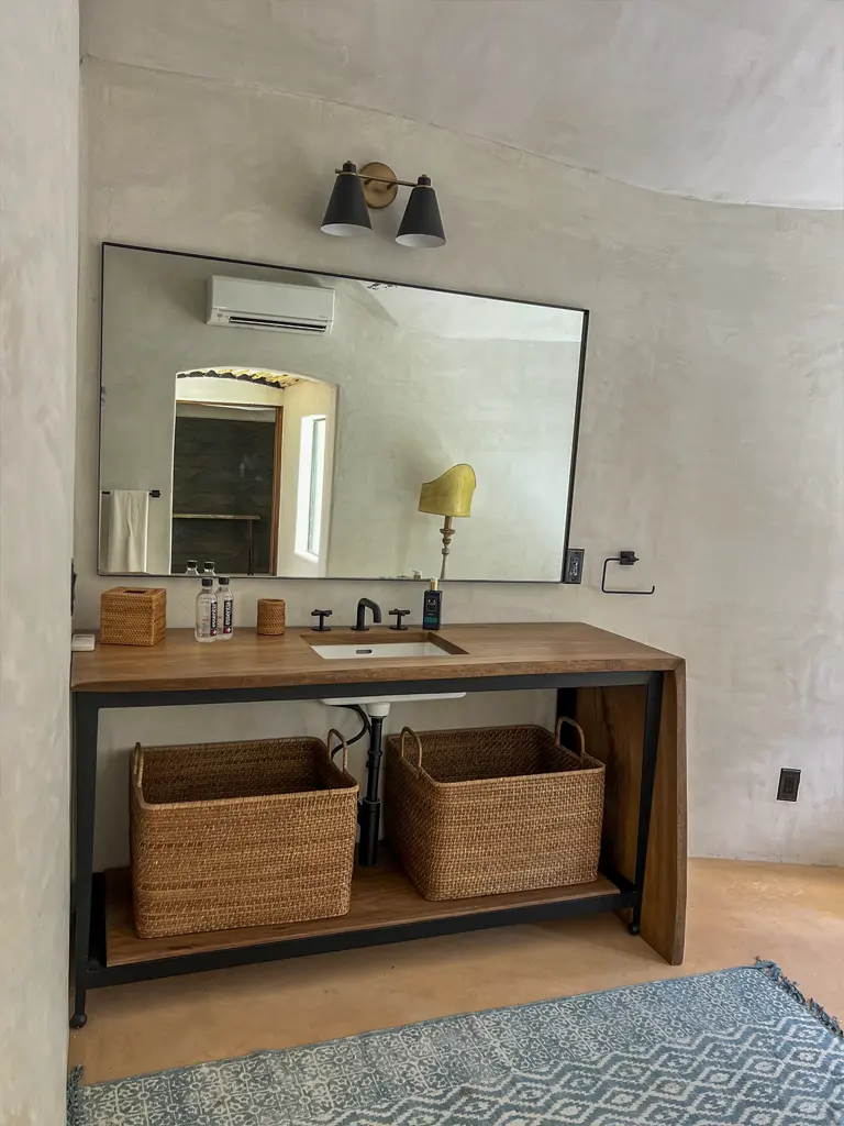 Custom wood and metal bathroom vanity by Green Wood Milling Co. in San Antonio TX