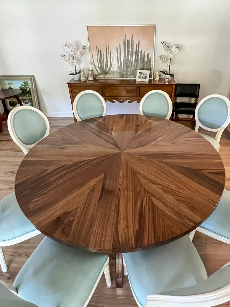 Custom round dining table handmade at Green Wood Milling Co. San Antonio TX