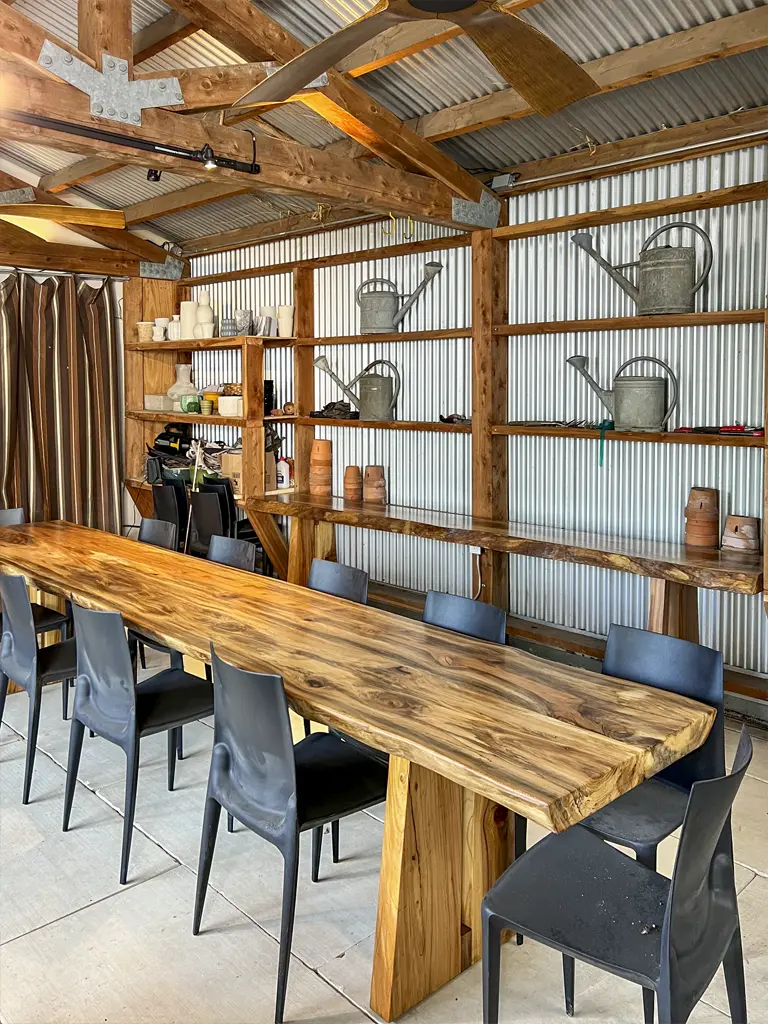 Live edge farmhouse table handcrafted at Green Wood Milling sawmill San Antonio