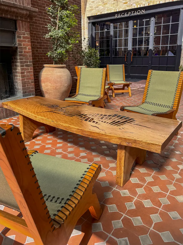 Live edge outdoor dining table by San Antonio custom woodworker Green Wood Milling