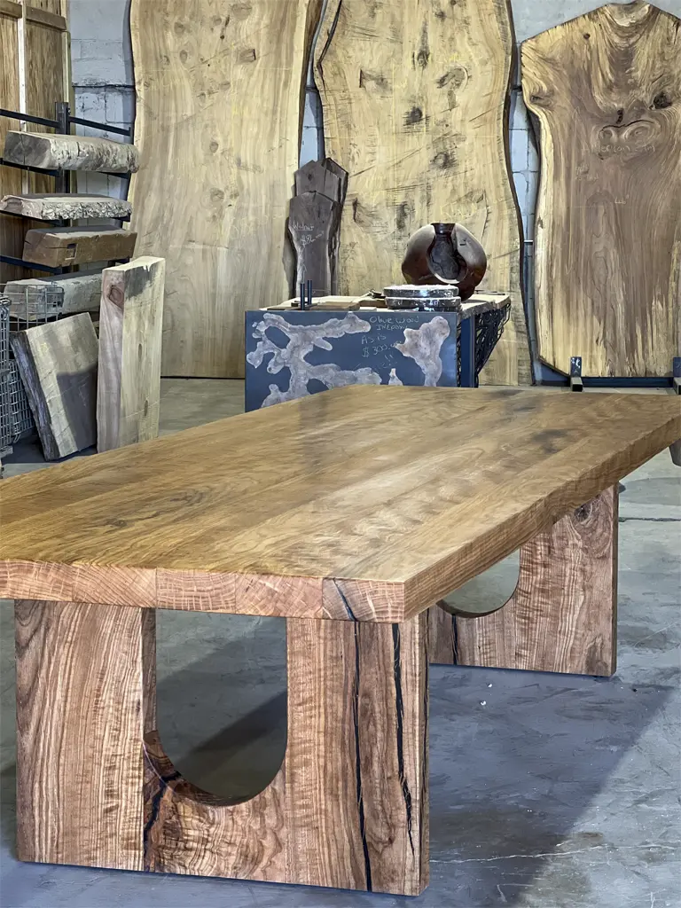 Live edge slab table crafted at Green Wood Milling sawmill in San Antonio
