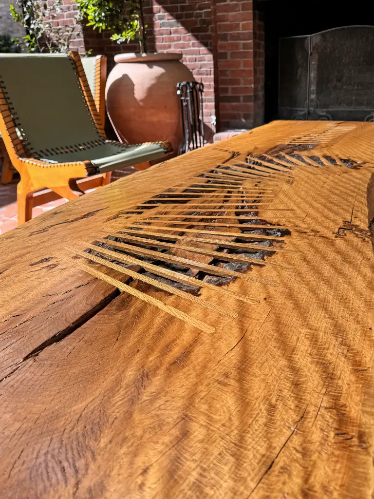 Rustic Live Edge Coffee Table with Artistic Inlays