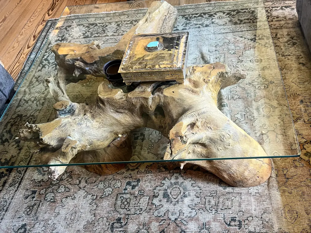 Root Base Coffee Table with Glass Top