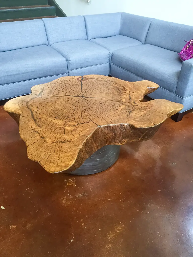 Slab Cut Coffee Table with Metal Base