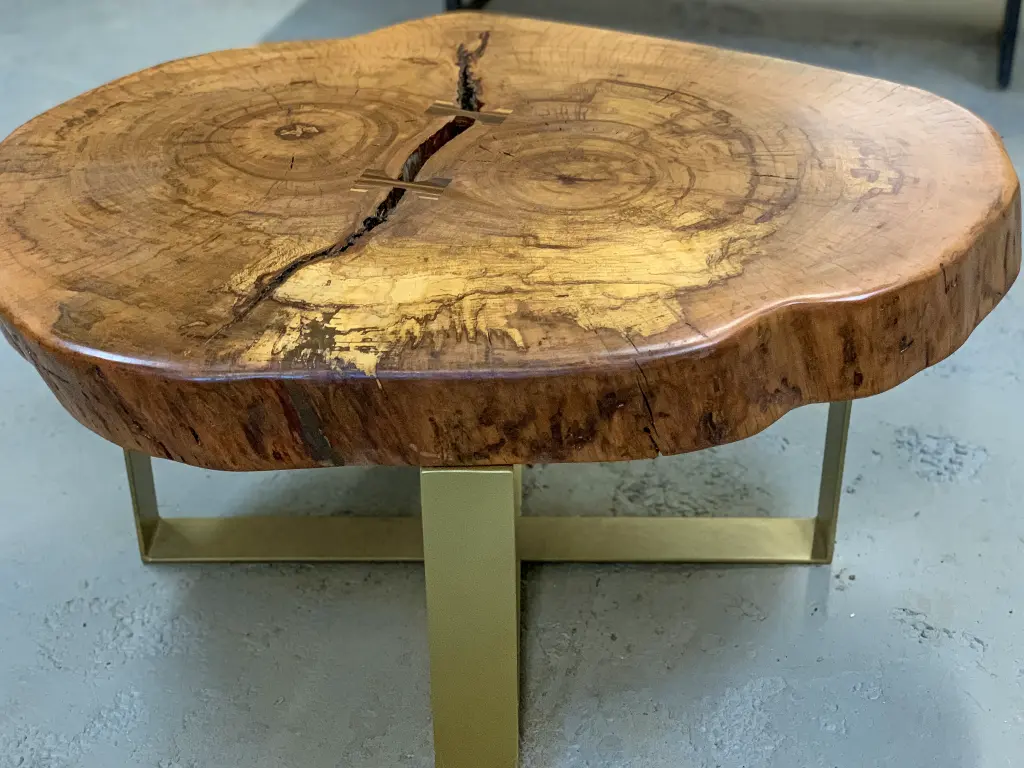 Raw Edge Coffee Table with Golden Epoxy Accents